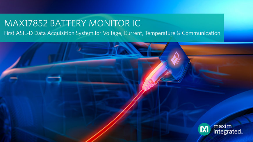 MAXIM INTEGRATED PRESENTA IL PRIMO SISTEMA DI ACQUISIZIONE DATI DEL SETTORE IN GRADO DI OTTENERE LA CONFORMITÀ ASIL-D PER TENSIONE, CORRENTE, TEMPERATURA E COMUNICAZIONE DI UN SISTEMA DI GESTIONE DELLA BATTERIA